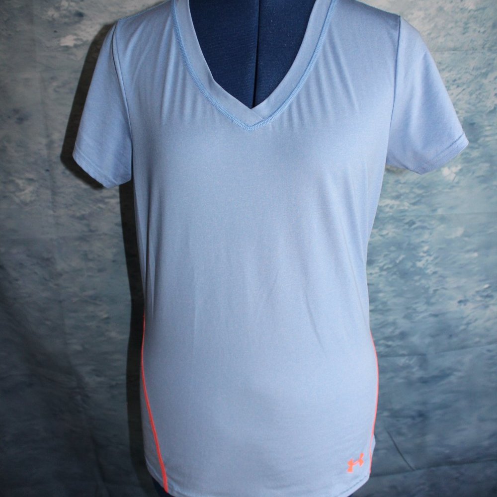 Under Armour ISO-Chill Heatgear V-Neck Blue Coral Fitted Short Sleeve Shirt ~S~
